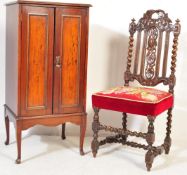 EDWARDIAN MAHOGANY UPRIGHT CABINET & HALL CHAIR