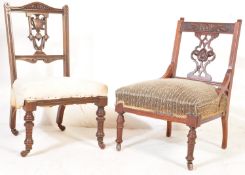 EARLY 20TH CENTURY EDWARDIAN MAHOGANY NURSING CHAIR TOGETHER WITH ANOTHER