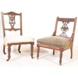 EARLY 20TH CENTURY EDWARDIAN MAHOGANY NURSING CHAIR TOGETHER WITH ANOTHER