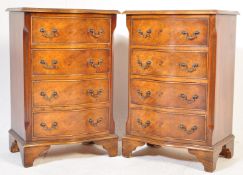 TWO WALNUT SERPENTINE BEDSIDE CHESTS / CABINETS