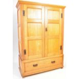 JACOBEAN REVIVAL LOW DOUBLE DOOR OAK ARMOIRE WARDROBE