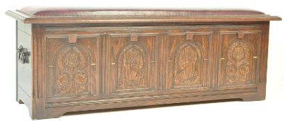 CIRCA 1930’S OAK CARVED BLANKET BOX / OTTOMAN