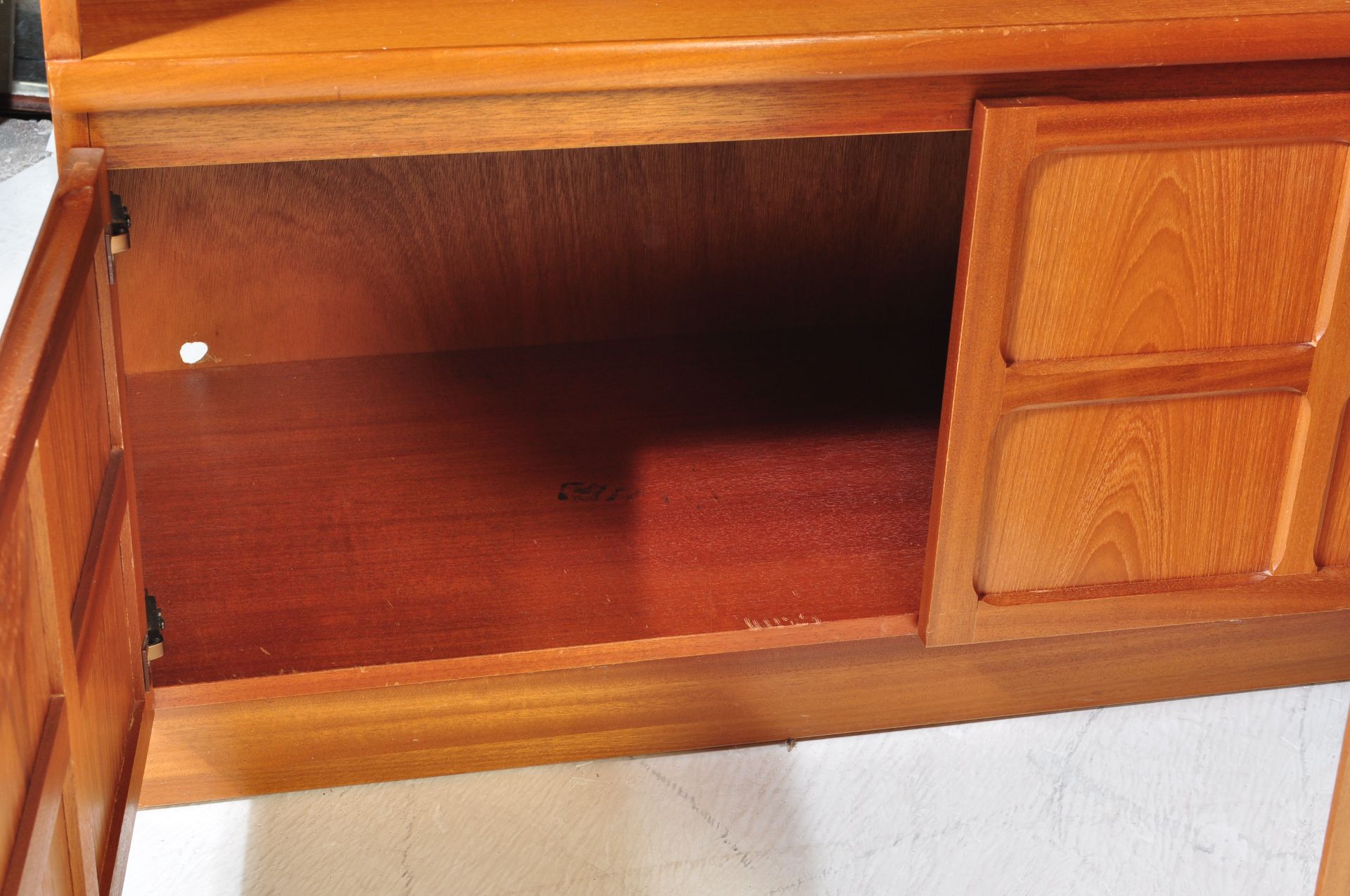 TWO TEAK WOOD LOW ENTERTAINMENT CABINETS AND BEDSIDE CABINET BY NATHAN - Image 6 of 13