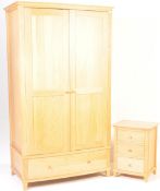 CONTEMPORARY OAK BOW FRONT WARDROBE & BEDSIDE CABINET