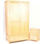 CONTEMPORARY OAK BOW FRONT WARDROBE & BEDSIDE CABINET