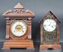 VICTORIAN 19TH CENTURY 8 DAY MANTEL CLOCK TOGETHER WITH A 19TH CENTURY SPIRE CLOCK