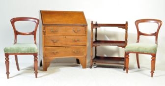 EDWARDIAN BUREAU, VICTORIAN CHAIRS AND TROLLEY