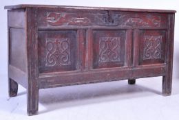 18TH CENTURY GEORGE II OAK COFFER WITH CARVED FRONT