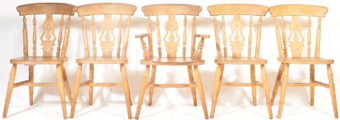SET OF FIVE VINTAGE 20TH CENTURY FARMHOUSE PINE DINING CHAIRS