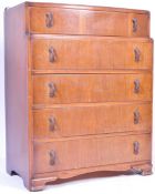POST WAR 1940'S ART DECO OAK BOW FRONT CHEST OF DRAWERS