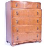 POST WAR 1940'S ART DECO OAK BOW FRONT CHEST OF DRAWERS