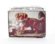 SILVER AND ENAMEL DOG PILL POT