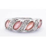 HALLMARKED 18CT WHITE GOLD PINK STONE & DIAMOND RING