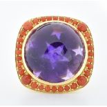 DANISH 18CT GOLD AMETHYST & CORAL COCKTAIL RING