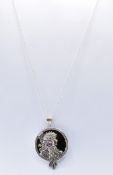 SILVER ONYX & RUBY PENDANT NECKLACE