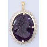 PURPLE STONE & GOLD CAMEO PENDANT