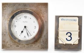 R J CARR SILVER FRAMED DESK CLOCK & CALENDAR