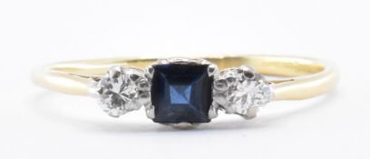 18CT GOLD SAPPHIRE & DIAMOND THREE STONE RING