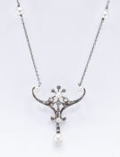 VICTORIAN DIAMOND & PEARL PENDANT NECKLACE