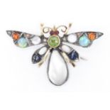 VICTORIAN GEM STONE SET BUTTERFLY BROOCH