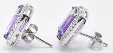 PAIR OF SILVER CZ & AMETHYST STUD EARRINGS