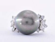 18CT WHITE GOLD TAHITIAN PEARL & DIAMOND COCKTAIL RING