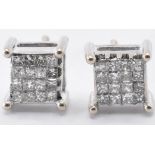 PAIR OF WHITE GOLD & DIAMOND CLUSTER EARRINGS