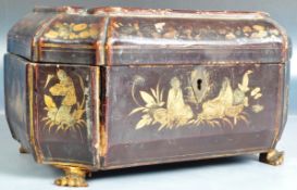 19TH CENTURY CHINESE BLACK LACQUER TEA CADDY