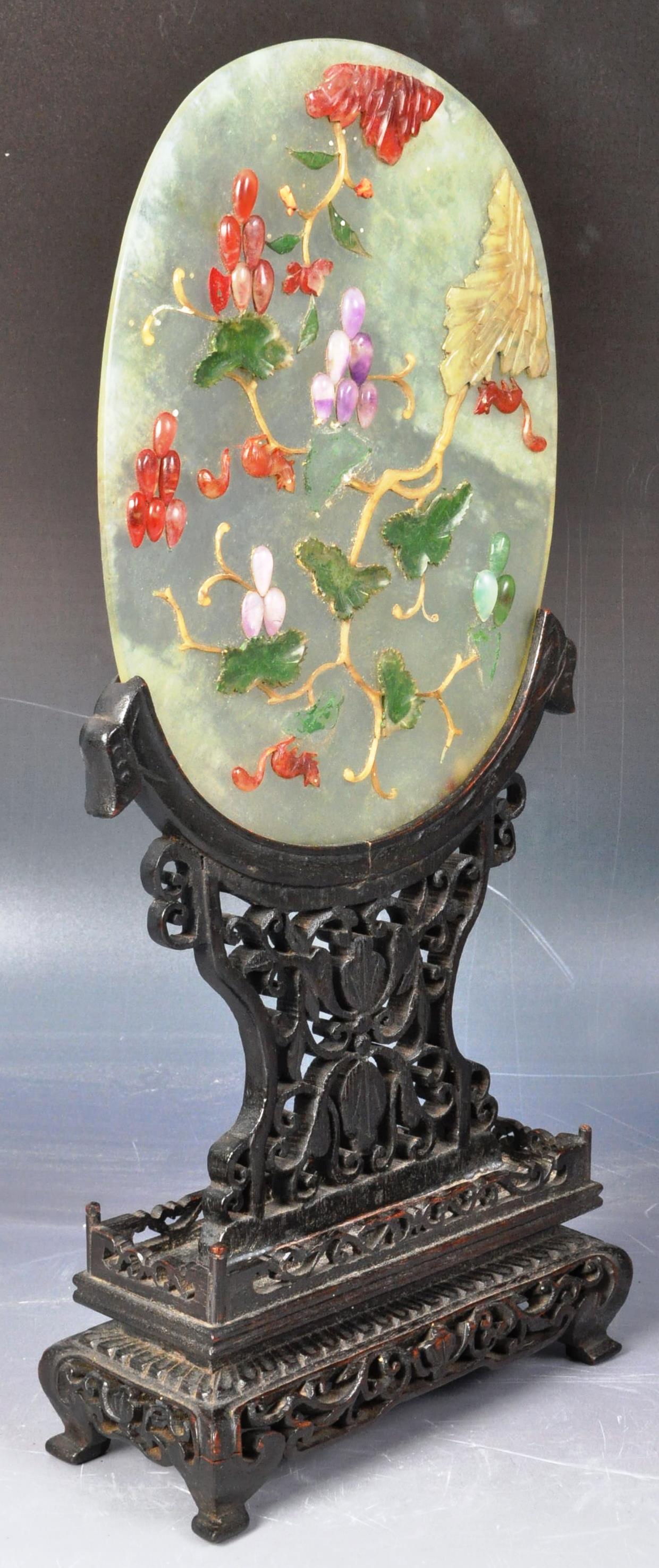 19TH CENTURY CHINESE JADE & SEMI PRECIOUS STONE PANEL