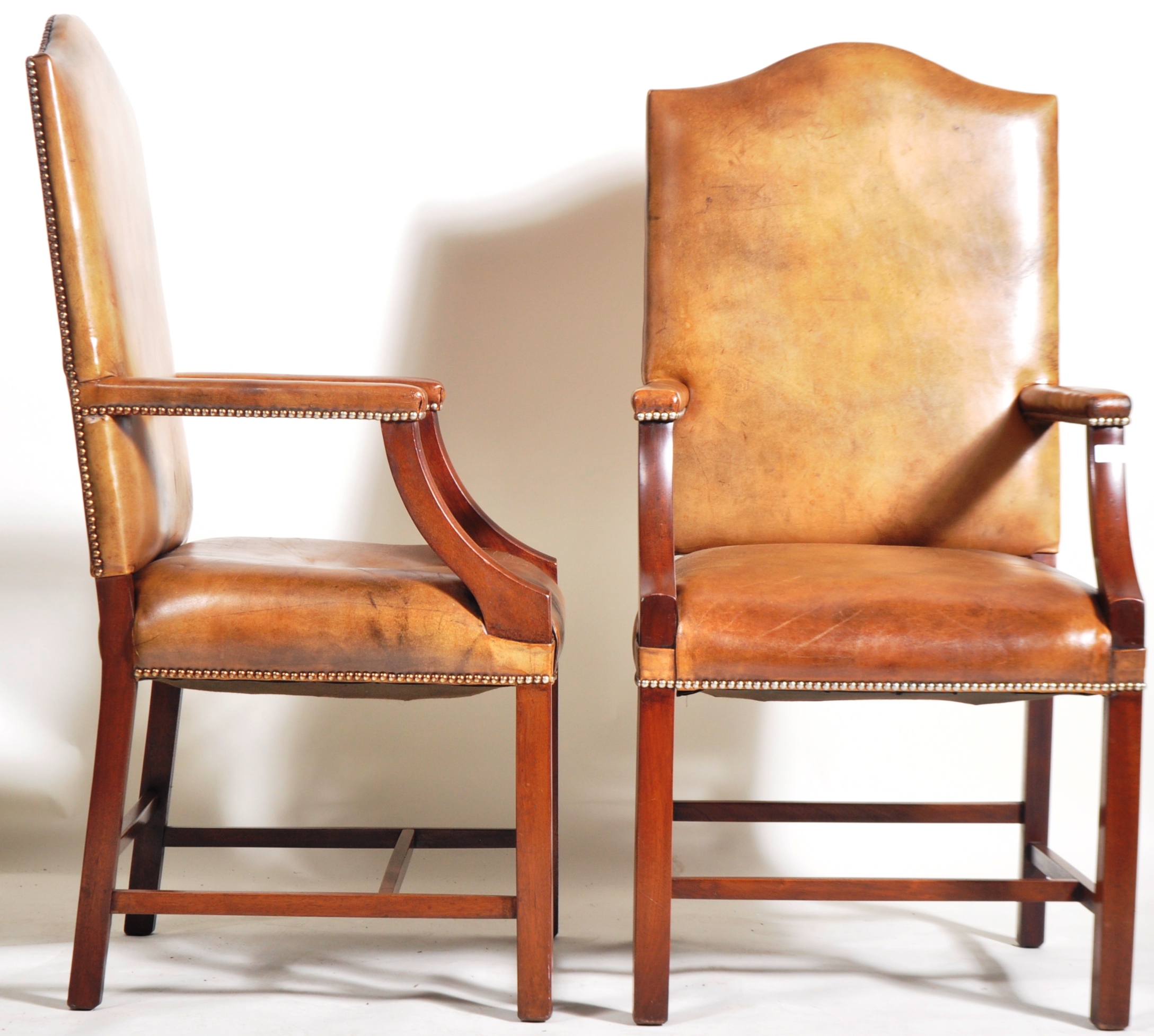PAIR OF GEORGE II MANNER FAUX LEATHER GAINSBOROUGH ARMCHAIRS - Image 5 of 7