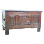 18TH CENTURY OAK COFFER WITH CARVED FIELDED PANELS