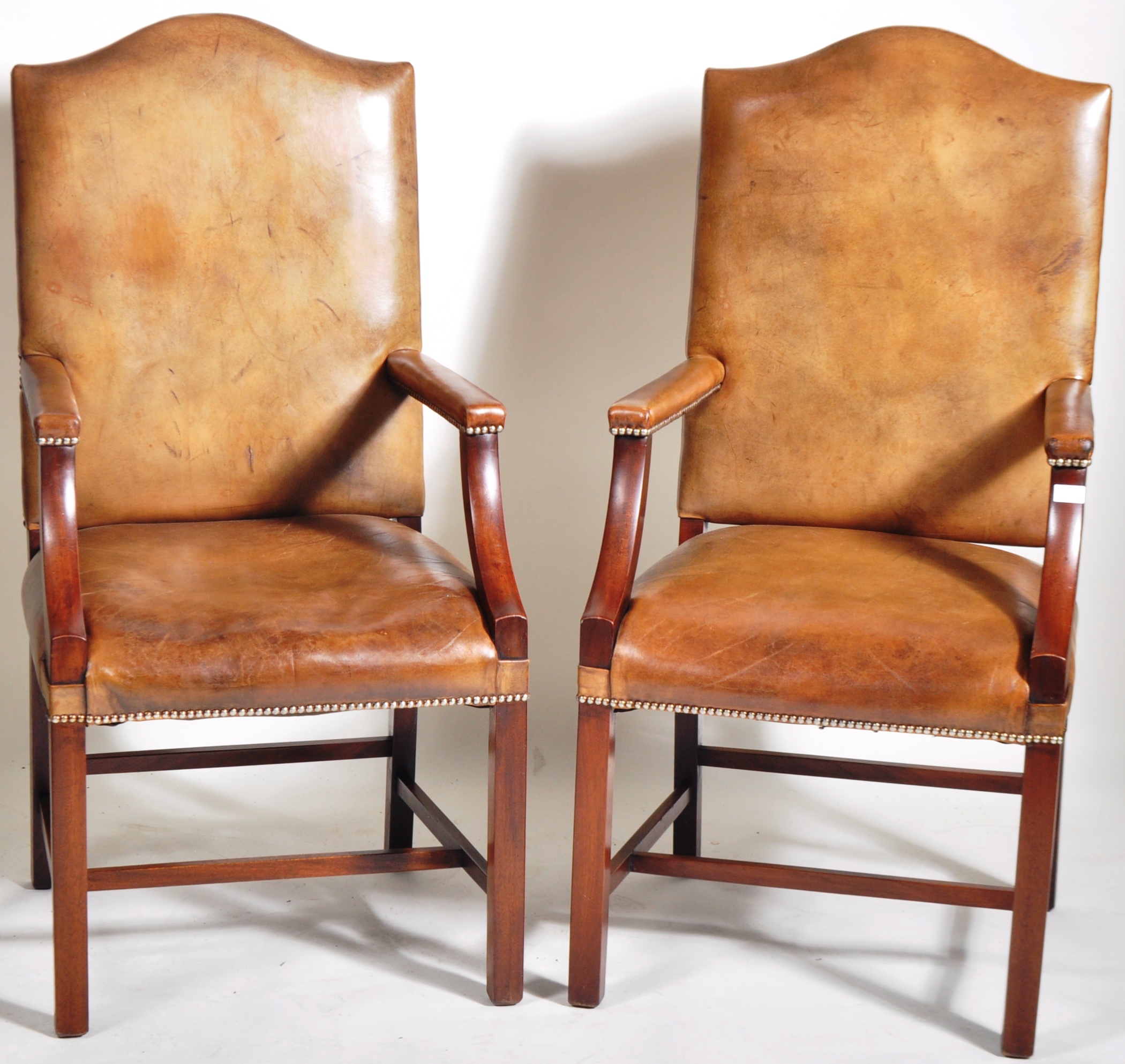 PAIR OF GEORGE II MANNER FAUX LEATHER GAINSBOROUGH ARMCHAIRS - Image 2 of 7