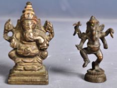 TWO LATE 19TH CENTURY INDIAN HINDU BRONZE GANESH FIGURES