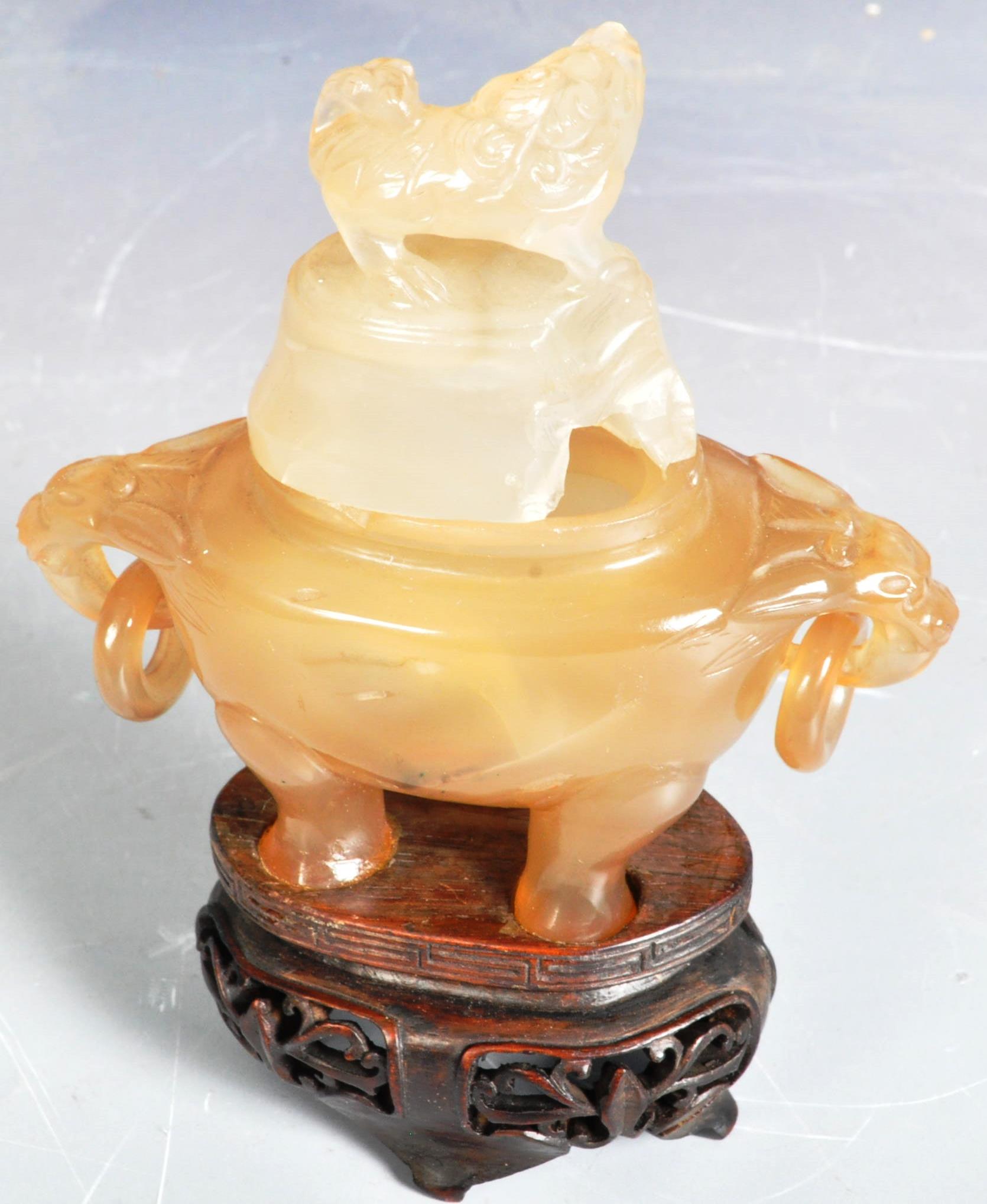 19TH CENTURY CHINESE CARVED JADE CENSER ON STAND - Image 2 of 6