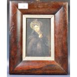 19TH CENTURY OIL PORTRAIT IN ROSEWOOD CUSHION FRAME