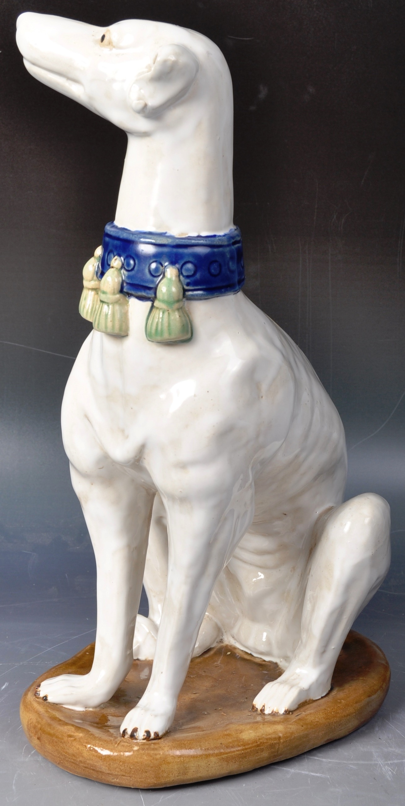 LARGE 19TH CENTURY VICTORIAN MAJOLICA GREHOUND FIGURE - Image 7 of 7