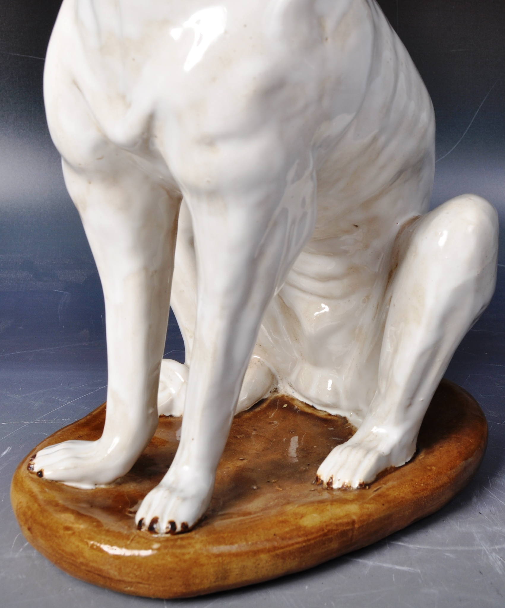 LARGE 19TH CENTURY VICTORIAN MAJOLICA GREHOUND FIGURE - Image 4 of 7