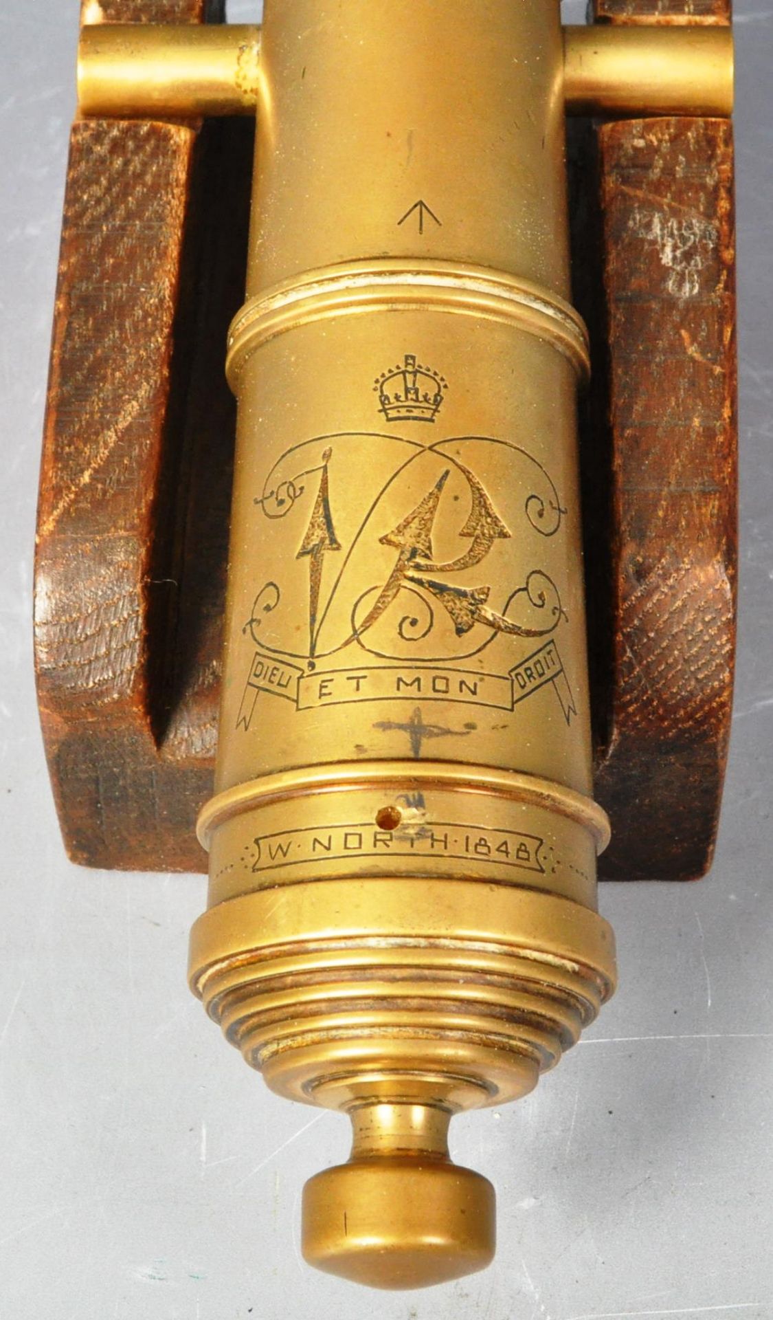 19TH CENTURY VICTORIAN GILDED BRONZE CANNON ON STAND - Image 3 of 9