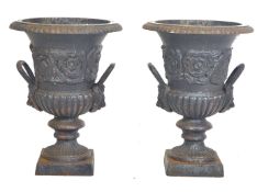 19TH CENTURY VICTORIAN PAIR OF CAST IRON CAMPAGNA URNS