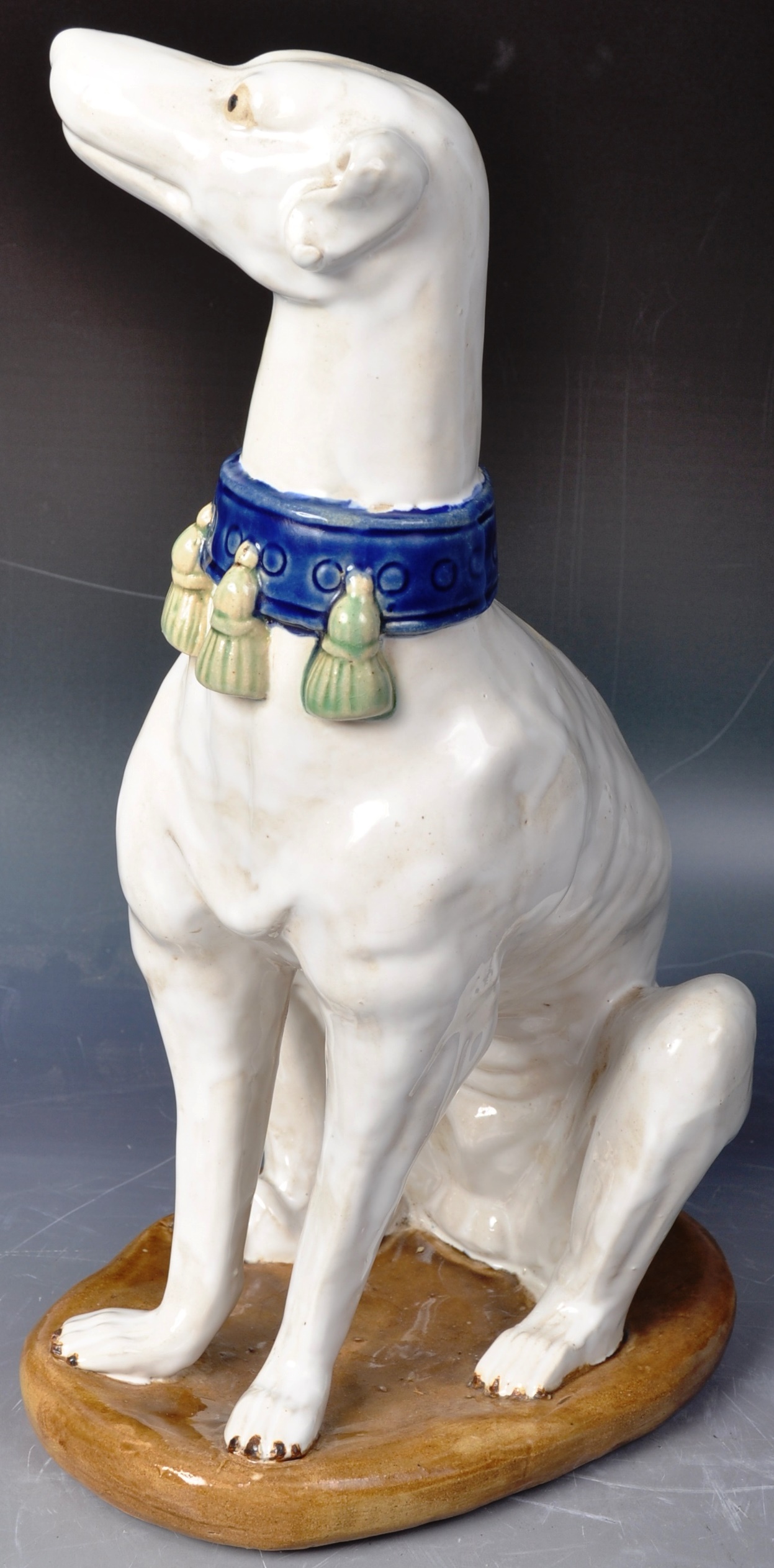 LARGE 19TH CENTURY VICTORIAN MAJOLICA GREHOUND FIGURE - Image 2 of 7