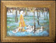 ATTRIBUTED TO WILLIAM LEECH LARGE OIL ON CANVAS 'THE GOOSE GIRL'