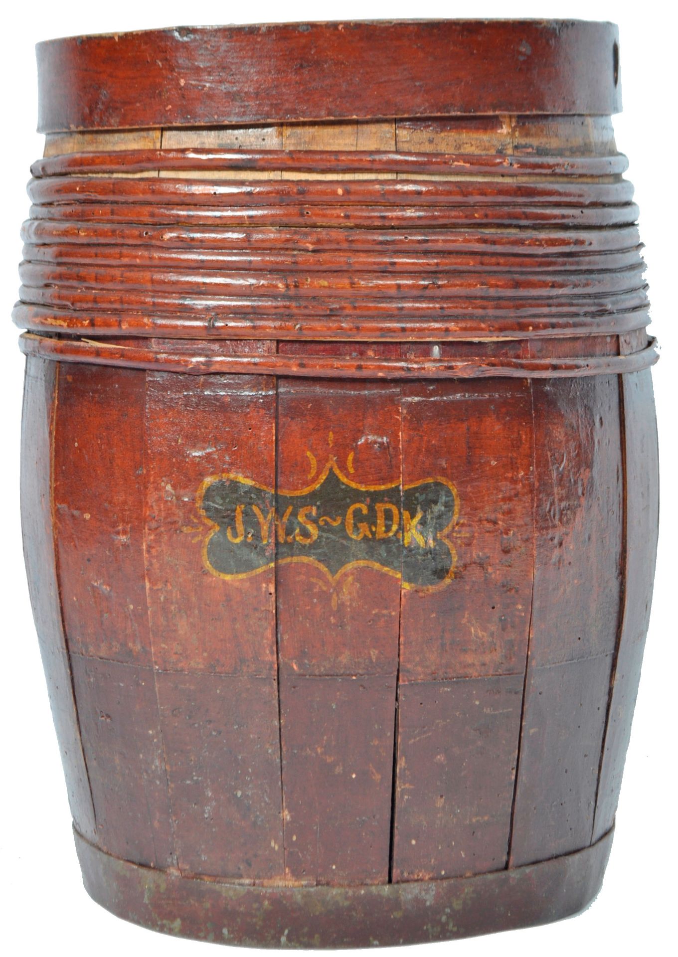 LARGE 19TH CENTURY SHIPPING SPICE BARREL WITH LID