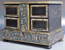 19TH CENTURY VICTORIAN BLACK LACQUERED AND MOTHER OF PEARL JEWELLERY BOX