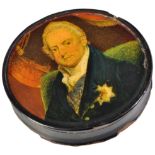 VICTORIAN PAPER MACHE SNUFF POT PAINTED WITH KING WILLIAM IV