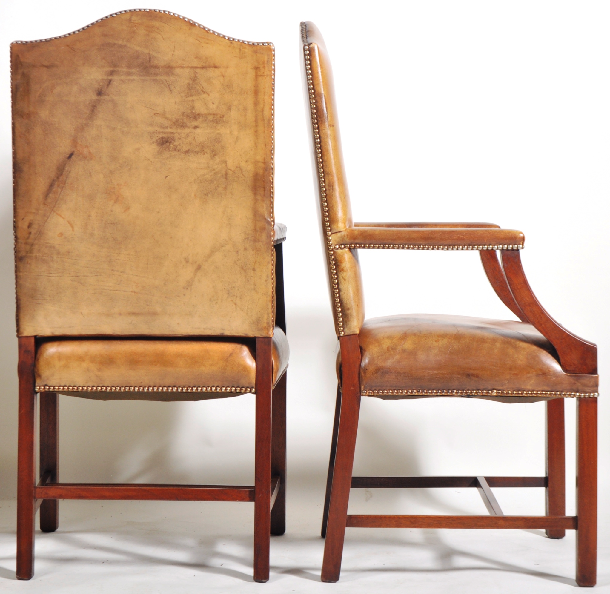 PAIR OF GEORGE II MANNER FAUX LEATHER GAINSBOROUGH ARMCHAIRS - Image 6 of 7
