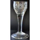 18TH CENTURY GEORGE III ENGRAVED STEM WINE GLASS
