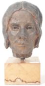 PLASTER SCULPTURE STUDY OF A LADY'S HEAD HAVING A BRONZE FINISH