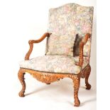 19TH CENTURY CARVED WALNUT THRONE ARMCHAIR