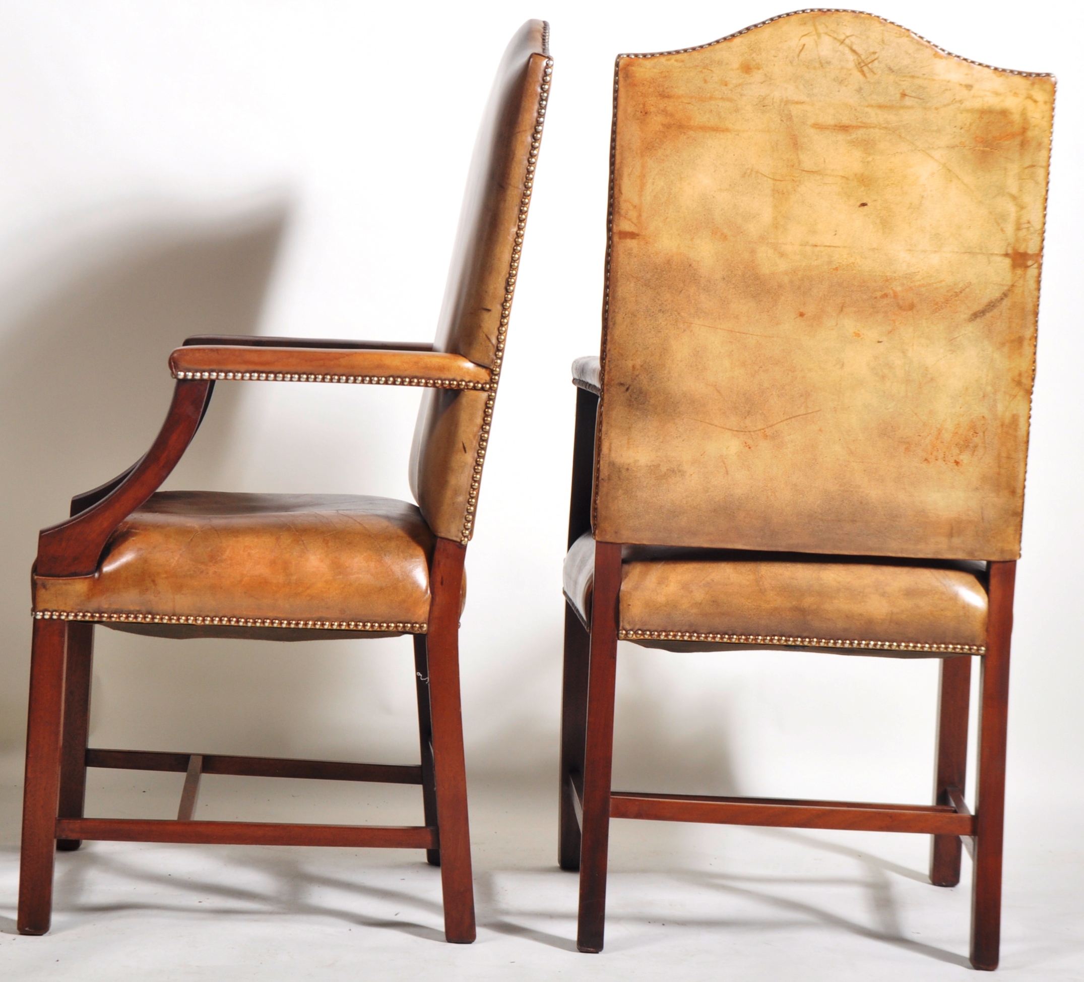 PAIR OF GEORGE II MANNER FAUX LEATHER GAINSBOROUGH ARMCHAIRS - Image 7 of 7