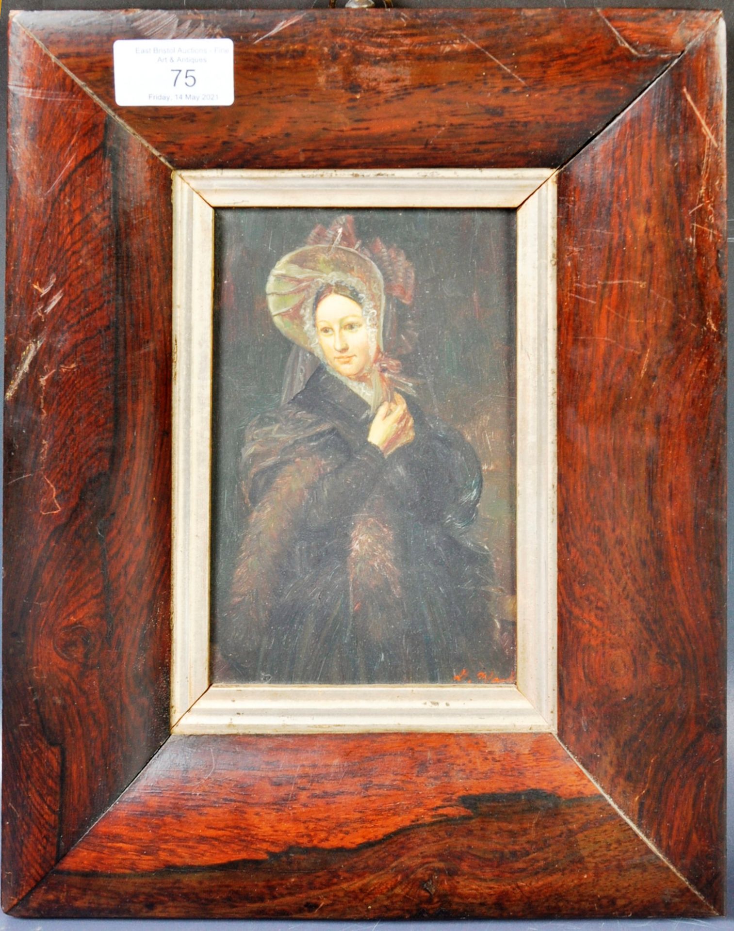 19TH CENTURY OIL PORTRAIT IN ROSEWOOD CUSHION FRAME - Image 2 of 9